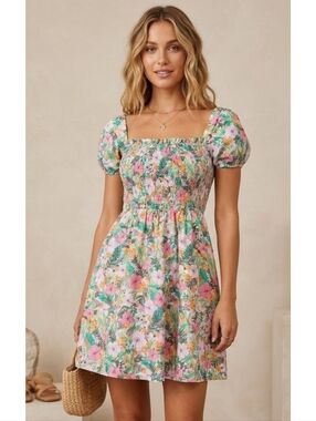 Copper Key Floral Smocked Mini Dress Multicolor Size S